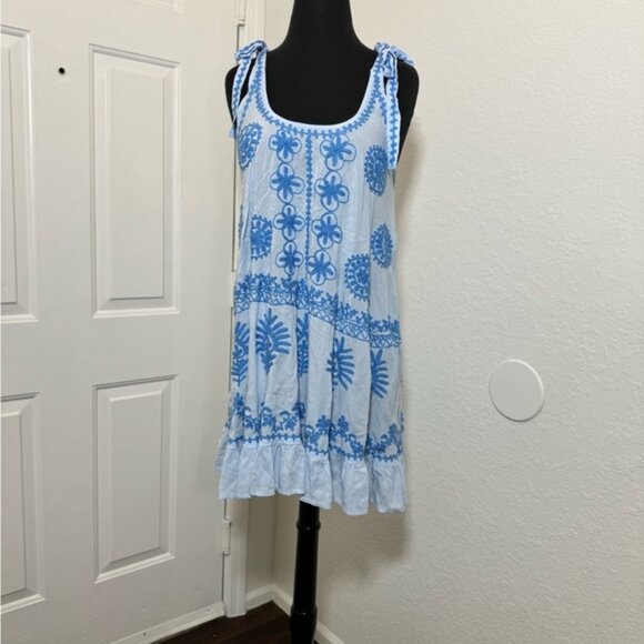 Blue and White Sleeveless Dress - Picture 1 of 8